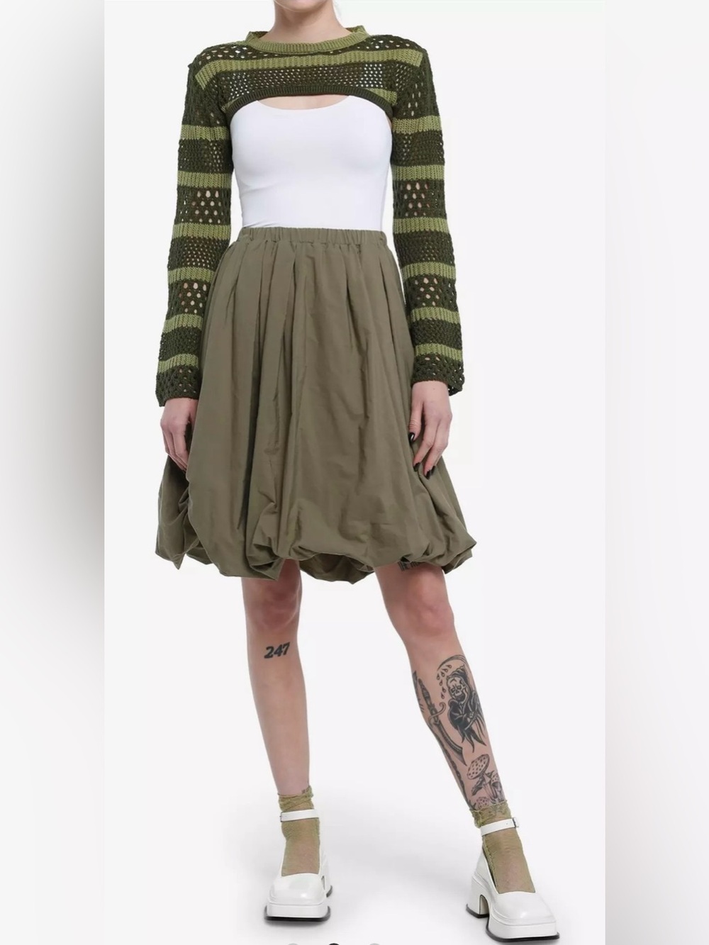 Hot Topic Thorn & Fable Green Stripe Bolero Girls Crop Shrug Top Size L